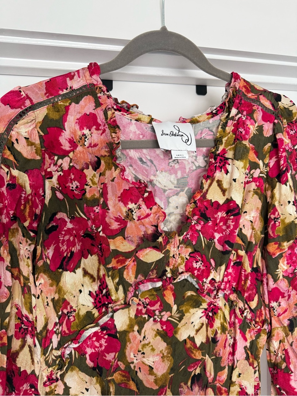 Sam Edelman Floral V-Neck Midi Dress in Pink and Green - Picture 5 of 5